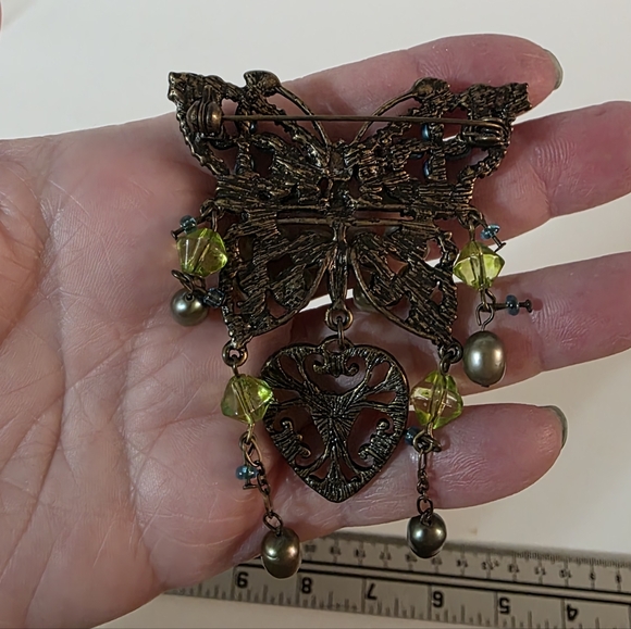 Vtg Butterfly Freshwater Pearl Crystal Brooch - Picture 3 of 6